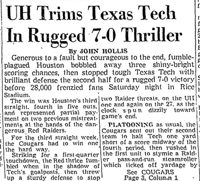 Goal line stand propelled UH past Tech in 1955 » GoCoogs.com